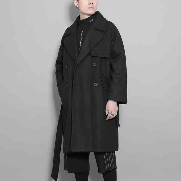 

black men's wool medium coat, single shoulder belt, winter fashion, new style