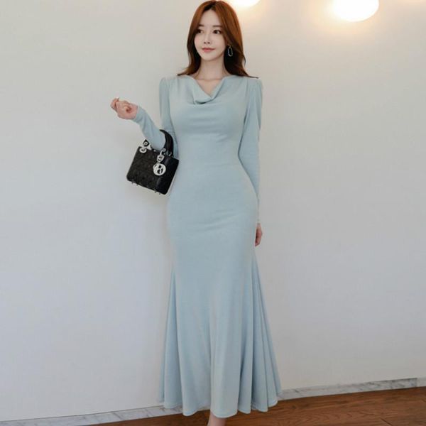 

v-neck blue vestidos ladies fishtail slim bodycon maxi long women's dress casual dresses, Black;gray