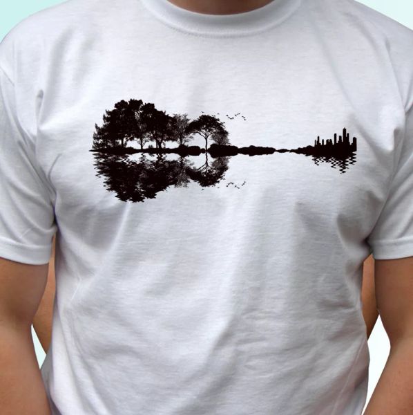 

Guitar Landscape white t shirt music tee retro top - mens womens kids sizes, White;black