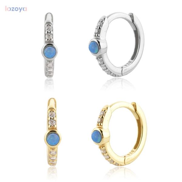 

hoop & huggie lozoya 925 sterling piercing huggies silver 8.5mm blue eye luxury hoops earring women crystal wedding party fine jewelry, Golden;silver