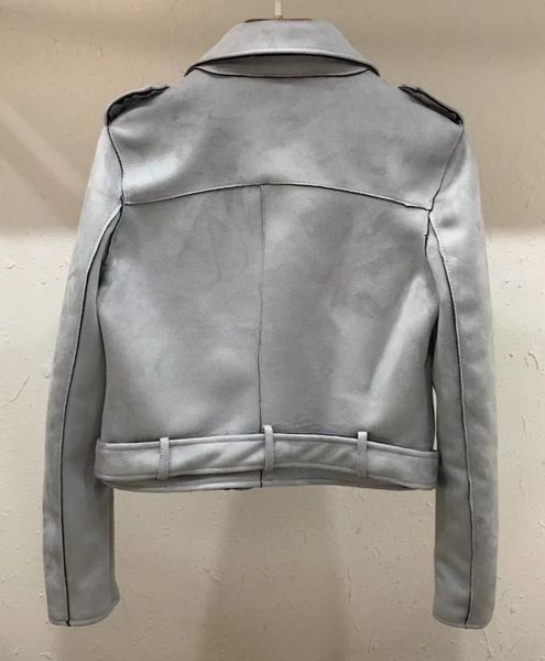 

women's jackets 2021 spring autumn long sleeved short couture suede leather lady jacket coat casual zip button outwear with waist strap, Black;brown