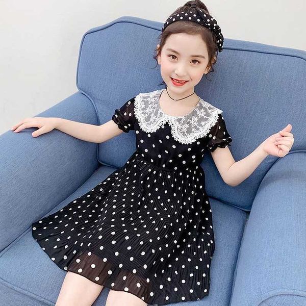 

for girls summer knee-length dress novelty children's clothing princess fashion chiffon dots sweet a-line dresses 2021 clothes 2, Red;yellow