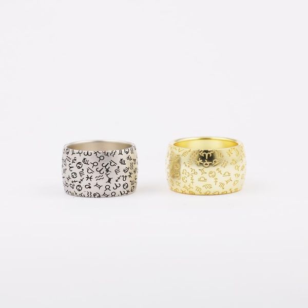 

cluster rings sterling silver signs of zodiac band ring, Golden;silver