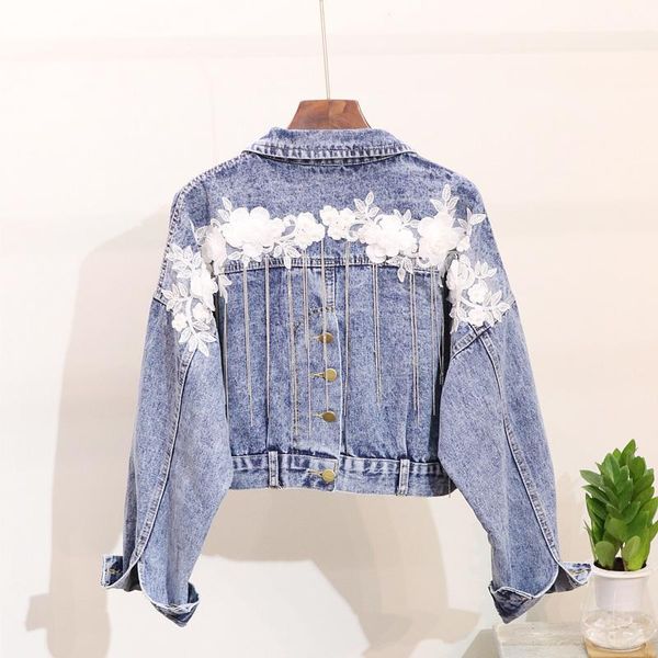 

women's jackets fashion women bat sleeved short tassels turn-down collar spring autumn casual plus size denim jacke, Black;brown