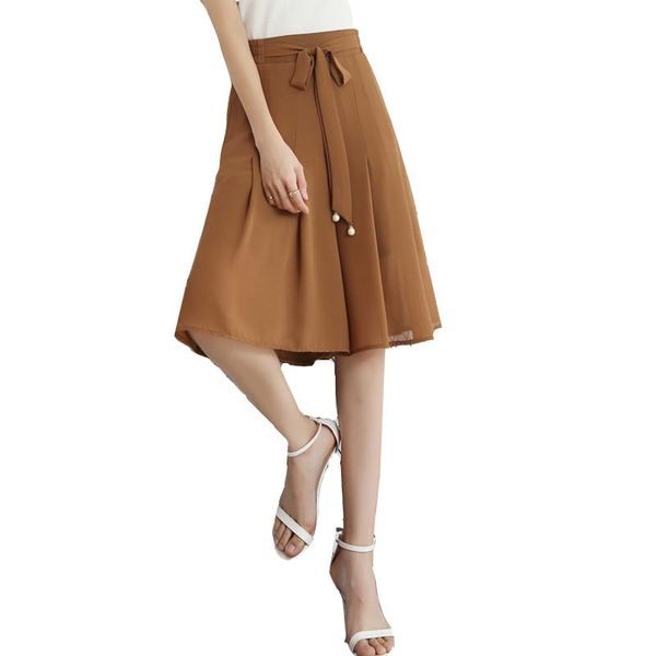 

women's pants & capris fashion black chiffon loose wide leg five elastic high waist culottes divided skirtwomen summer plus size 5xl, Black;white