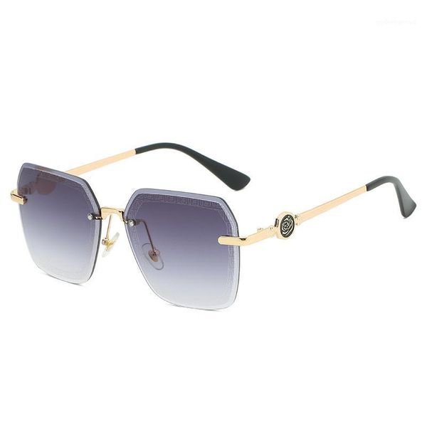 

elegant rimless sunglasses ladies gradient cutting lenses glasses metal flowers decoration eyewear women frameless sun, White;black