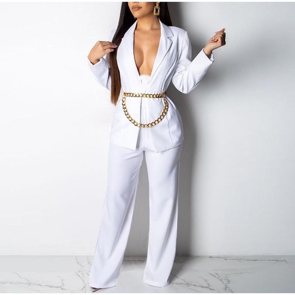 

women's two piece pants solid suit set woman 2 pieces bandage loose shirts and straight-leg female sets 2021 fashion lady suits, White