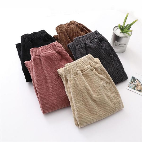 

women's pants & capris vintage corduroy women casual mujer pantalones elastic high waist female loose large size harem q2762, Black;white