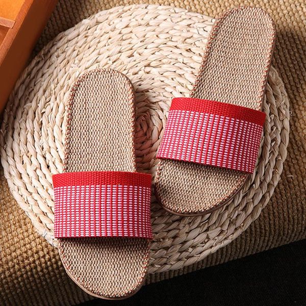 

summer slippers linen couples bedroom indoor shoes anti-skid, Black