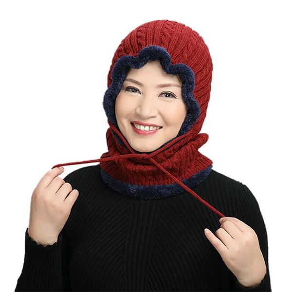 

ladies men's travel caps knit drawstring fluffy mask scarf camping cap hiking sportswear accessories outdoor hats, Black;white