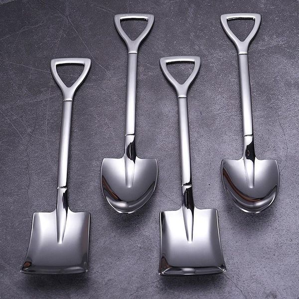 

spoons 10pic/set stainless steel iron shovel spoon coffee ice cream engineering retro cute square head kitchen gadg