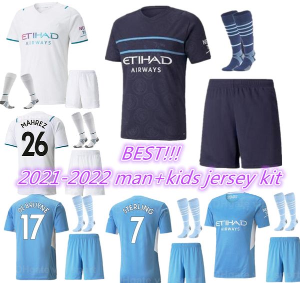

21 22 city soccer jerseys 2021 2022 man child grealish #10 sterling football shirt kun aguero de bruyne gesus bernardo mahrez rodrigo + kids, Black