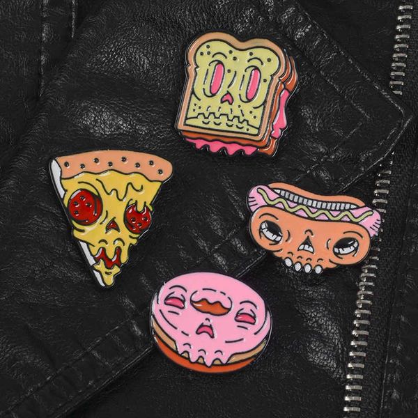 

popular food combination brooch pizza bread dog hamburger doughnut weird expression brooch, Gray