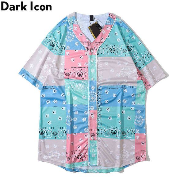 Colorido Bandana Baseball Camisa Mulheres Mulheres Verão Hip Hop Shirts Streetwear Pano 210603