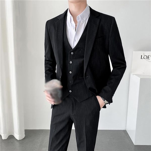 

men's suits & blazers meteor shower line button three-piece suit slim korean light business casual interview men party dress, White;black