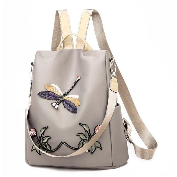 

embroidery dragonfly chinese style backpack outdoor large-capacity travel bag daypack convertible shoulder handbag school bags