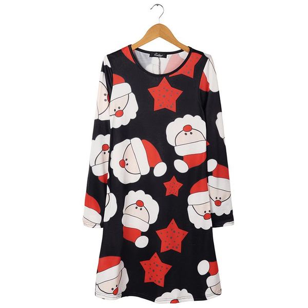

christmas dress women round neck autumn long sleeves festival pattern printed casual loose ropa mujer dresses, Black;gray