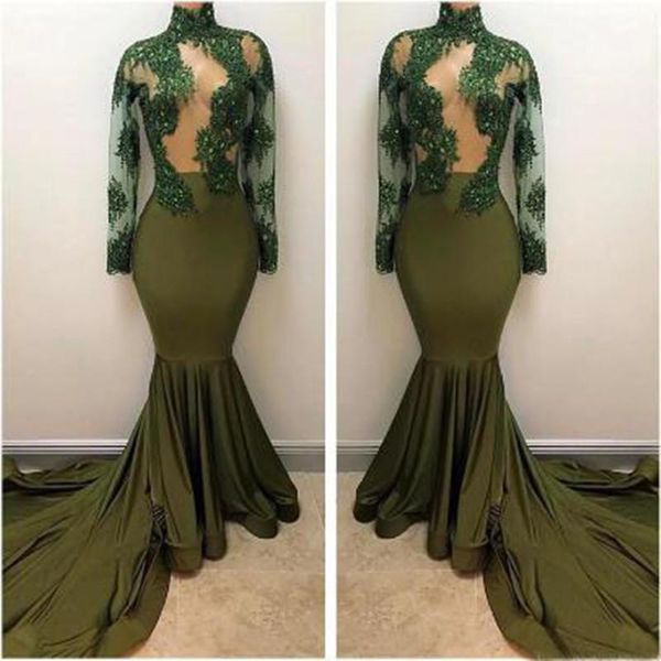 

casual dresses elegant green mermaid evening party exquisite beading applique long sleeve formal occasion custom made prom gown, Black;gray