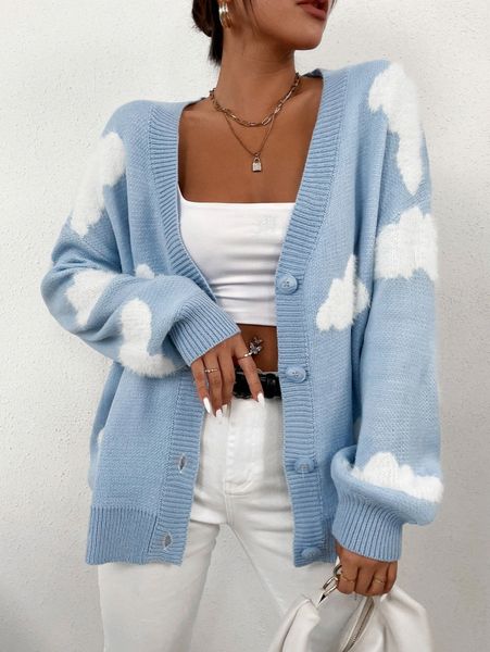 

drop shoulder cloud pattern cardigan s7ci#, White