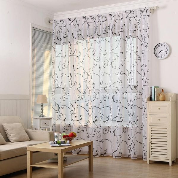 

curtain & drapes modern 1pc panel window curtains flower printed sheer voile for bedroom living room balcony kitchen tulle decoration