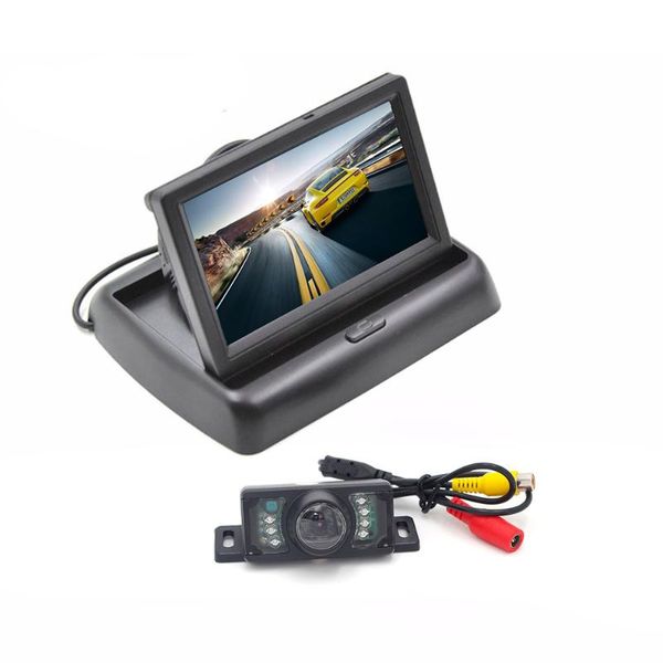 

car rear view cameras& parking sensors gianloon 4.3"foldable tft lcd monitor + night vision camera with 7led lights auto reverse