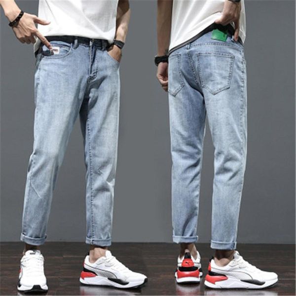 

loose men jeans male trousers simple light-colored cozy all-match students daily casual straight denim pants men's, Blue