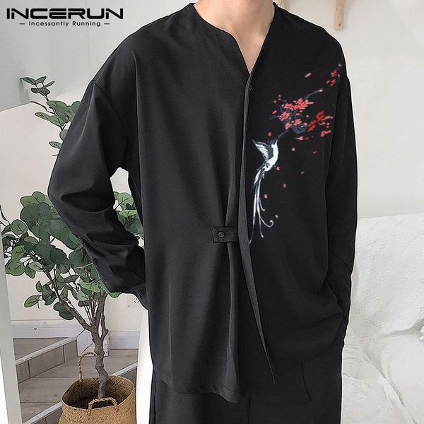 

men's casual shirts men fashion camiseta korean style well fitting male ink artistic blouse handsome printing s-5xl incerun tosp 2021, White;black