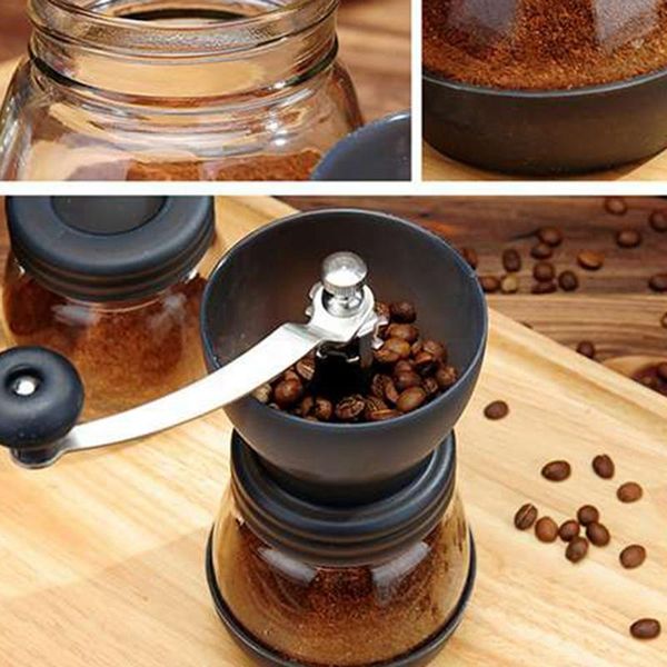 

manual coffee grinders grinder with adjustable ceramic burr,hand glass seal pot and spoon brush