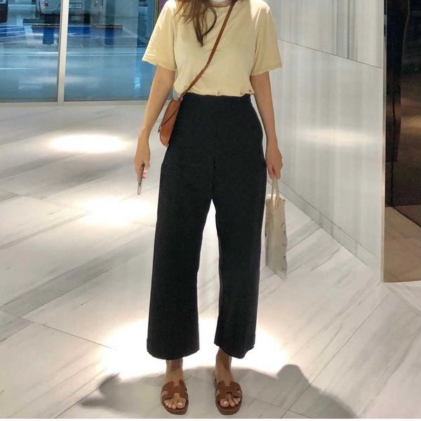 

women's pants & capris pants summer women straight-leg ladies casual croth buttoned adjustment loose fashion trousers with po vbpy, Black;white