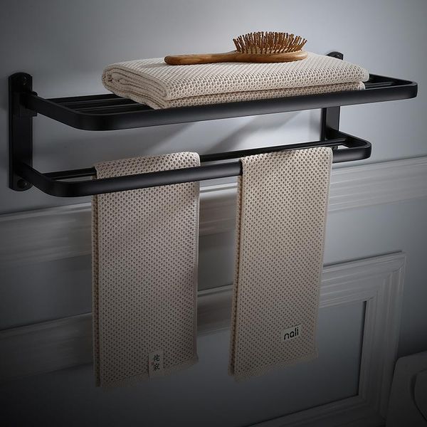 

towel racks bathroom rack aluminum alloy 50-60 cm black oil brushed foldable fixed bath holder folding shelves rail