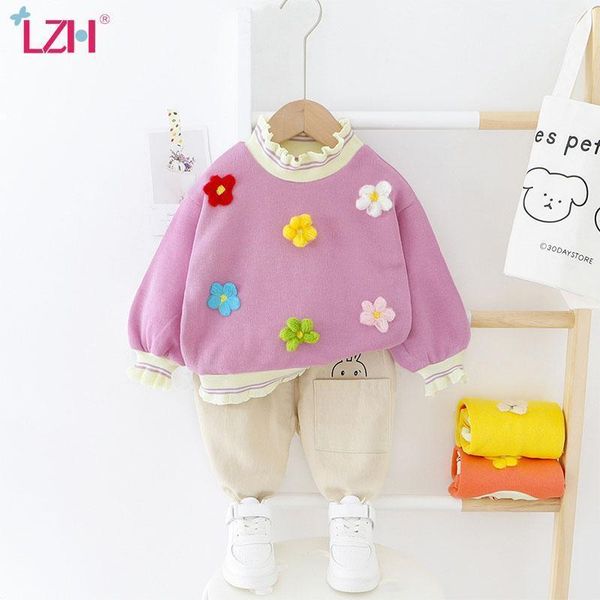 

2021 autumn fashion flowers cute kid clothing baby girls suit children long sleeves + pants 2pcs set 0-4 years1, White