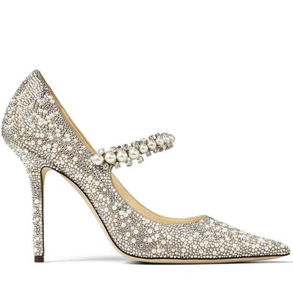 

dress shoes 2021 rhinestone high heels luxury women pumps pointed toe woman crystal wedding big size, Black