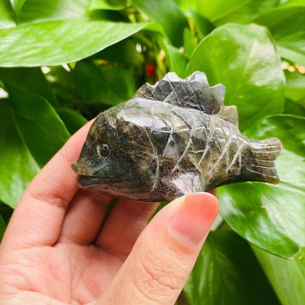 

decorative objects & figurines wholesale hand carving crystal natural larbradorite fish home decoration-yjl