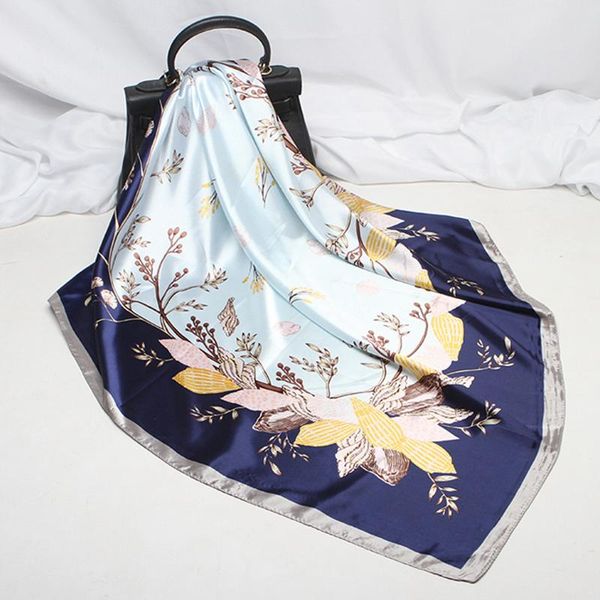 

scarves fashion silk square scarf for women 90*90cm neck hair warps soft shawls neckerchief hijab headscarf female foulard, Blue;gray
