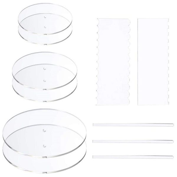 

baking & pastry tools 11 pieces acrylic round/square cake disk set circle base boards with center hole pillar comb scrapers dowel rod butter