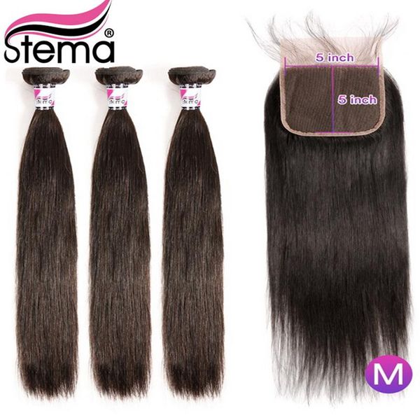 

human hair bulks stema straight bundles with closure brazilian remy extension 3 5x5 lace baby, Black