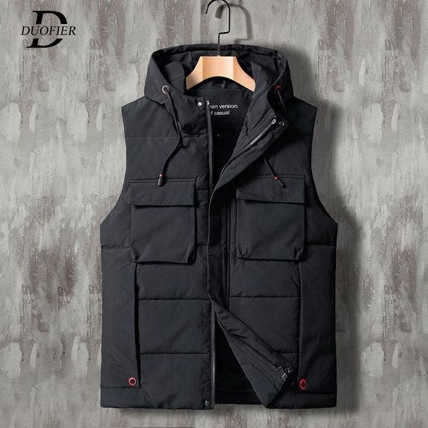 

men's vests 2021 autumn men thick hooded sleeveless vest jacket waistcoat mens winter fashion casual warm cotton-padded, Black;white