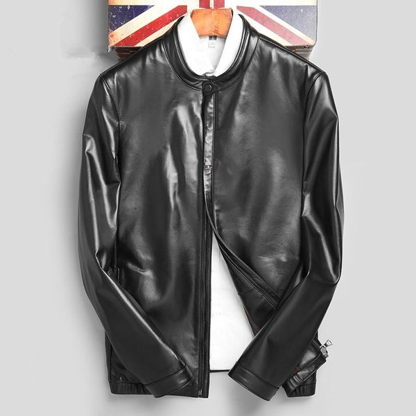 

men's leather & faux real coat mens sheepskin coats genuine jacket men clothes autumn chaqueta cuero hombre p-1-7223 zl921, Black