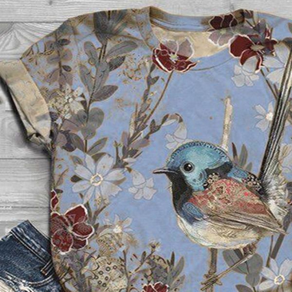 

harajuku t shirt women womens shirts short sleeve loose cartoon bird print summer camisetas mujer, White