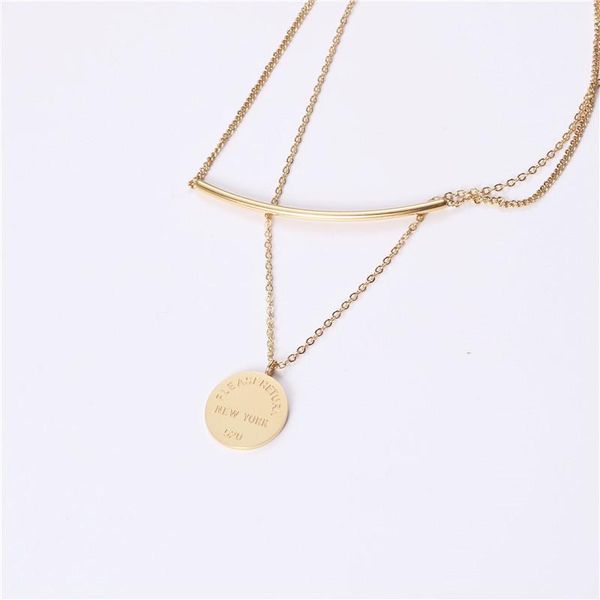 

chains joolim jewelry 18k gold plated double-layer pipe coin pendant choker necklace stainless steel wholesale, Silver