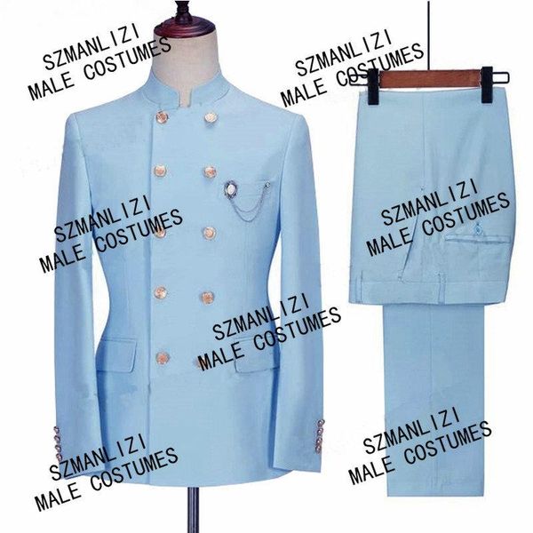 

men's suits & blazers 2021 tailored made formal double breasted men slim fit sky blue man tuxedo for groom blazer wedding suit terno ma, White;black