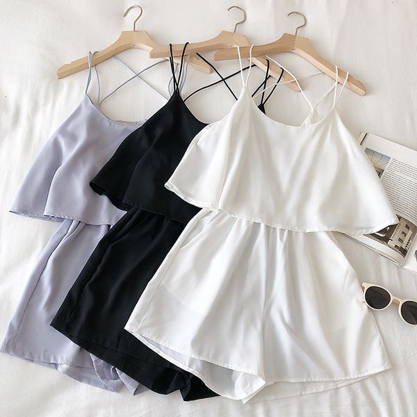 

women's jumpsuits & rompers gagarich sleevelss off shoulder camis jumpsuit women high waist hip wide leg bodysuit solid temperament sum, Black;white