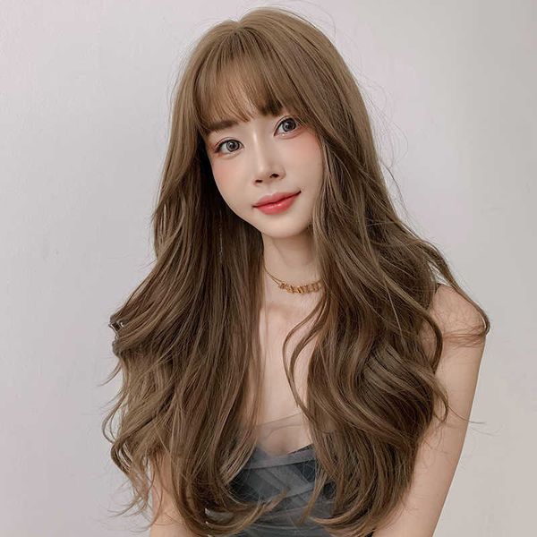 

wig female cartoon bangs net red round face big wave ffy headgear long curly hair, Black