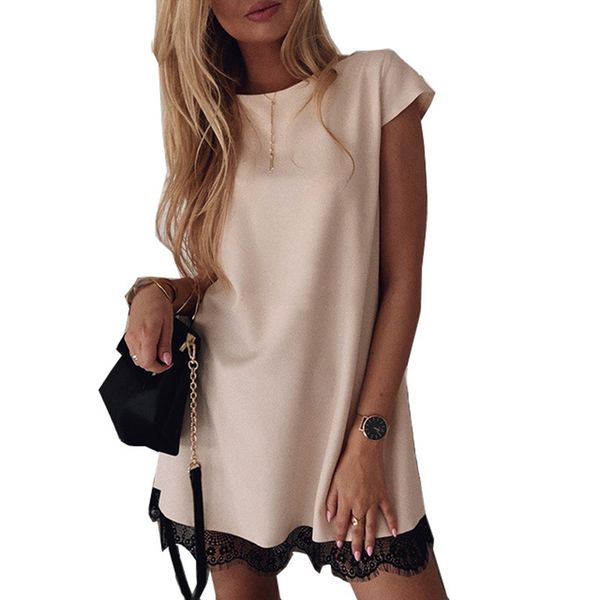 

women dress short sleeve straight lace mini party dresses summer elegant robe femme womens clothing 210419, Black;gray