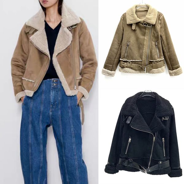 

women autumn winter colours fur wool warm belt lapel long chic jacket, Black;brown