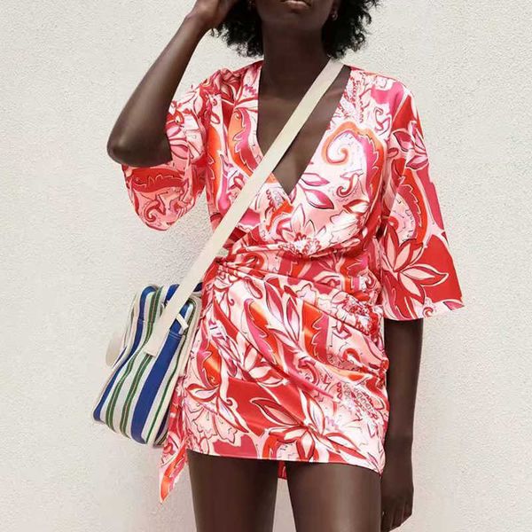 

women dress za summer fashion print irregular belt chic women dress casual street youth elegant 210601, Black;gray