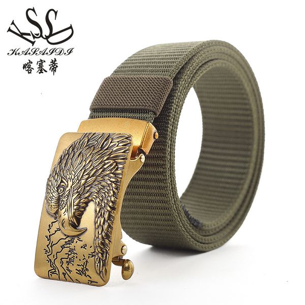 

korean eagle head imitation nylon student canvas belt, Black;brown