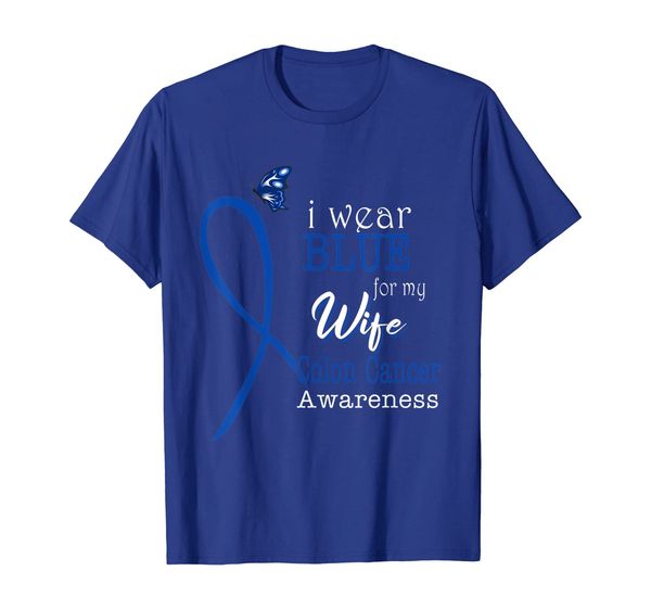 

i wear blue for my wife colon cancer awareness gift shirt, White;black
