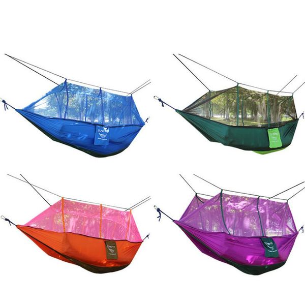 

camp furniture outdoor gardon portable 2.6*1.4m camping anti-mosquito hammock 4 colors with rope and buckle