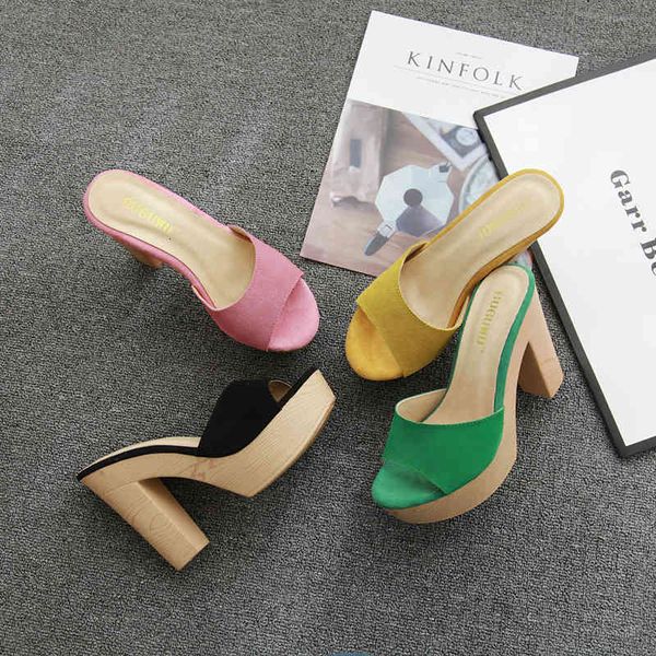 

slippers leather flip platform for women, green sandals high-color candy heels uskz, Black